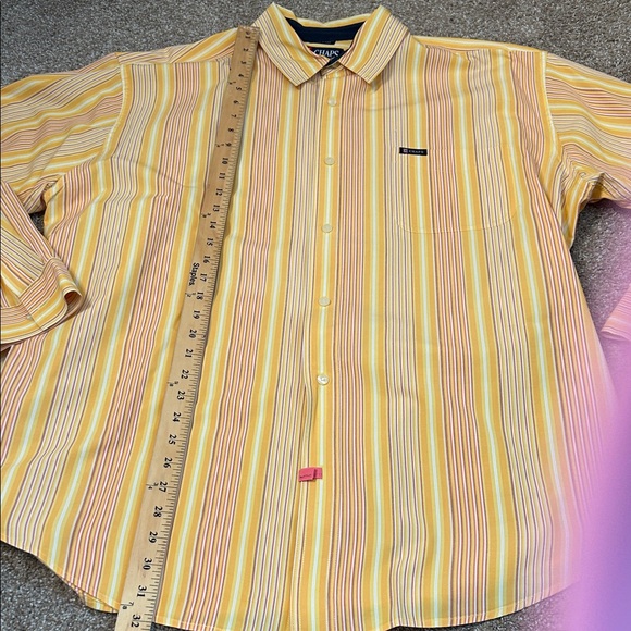 Chaps Men's Shirt in Yellow and Orange Stripes easy care casual button down XXL - Picture 3 of 8